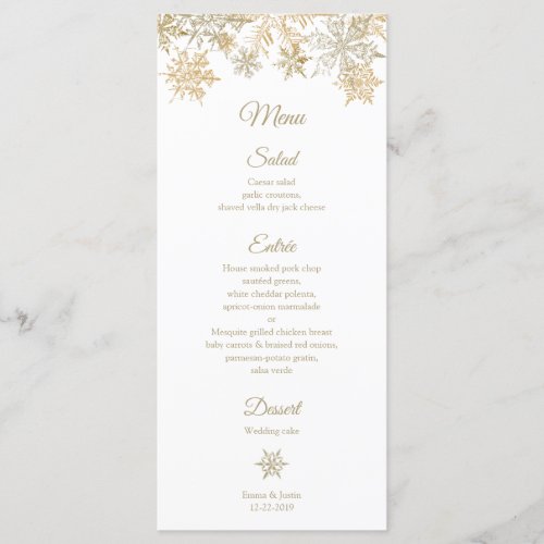 Gold Snowflakes Elegant Winter Wedding Rackcard Menu