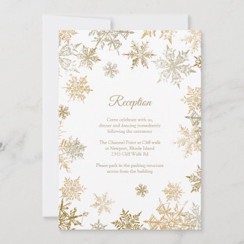Gold Snowflakes Elegant Winter Wedding Reception Invitation