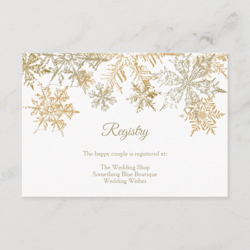 Gold Snowflakes Elegant Winter Wedding Registry Enclosure Card