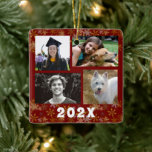 Gold Snowflakes Family Photo Collage Dated Ceramic Ornament