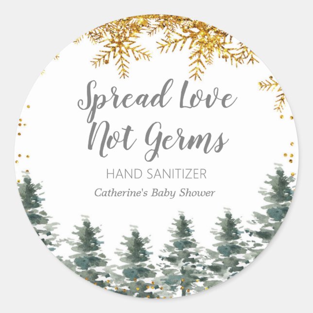 Gold snowflakes forest Hand Sanitizers Label (Front)