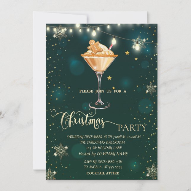  Gold Snowflakes,Gingerbread Drink Christmas  Invitation (Front)