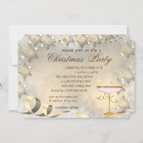 Gold SnowflakesGlass Corporate Christmas Party Invitation