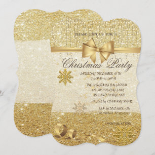 Gold Snowflakes ,Glitter,Company Christmas Party Invitation