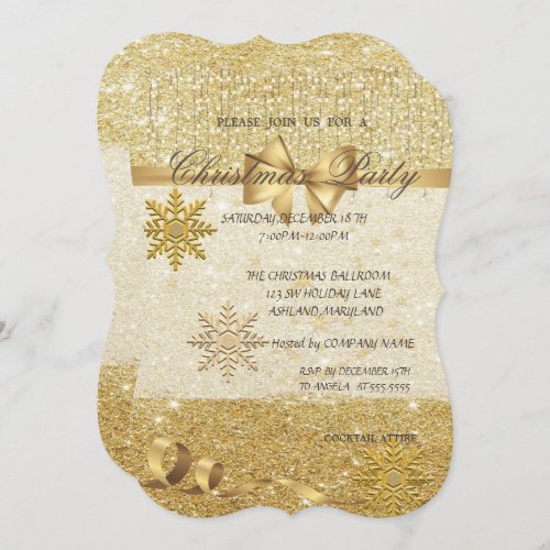 Gold Snowflakes GlitteryCompany Christmas Party Invitation