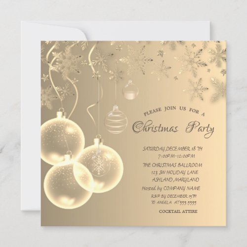 Gold SnowflakesGold Balls Corporate Christmas  Invitation
