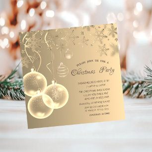 Gold Snowflakes,Gold Balls Corporate Christmas Invitation