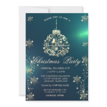 Gold Snowflakes,Gold Christmas Ball Green Company  Invitation