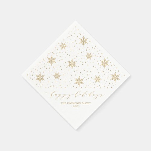Gold Snowflakes Happy Holidays Christmas Party Napkins
