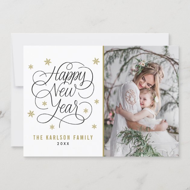 Gold Snowflakes | Happy New Year Photo Card