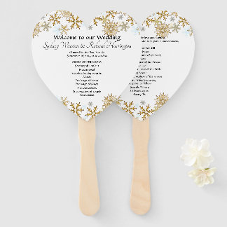 Gold Snowflakes Heart-Shaped Wedding Fan Program