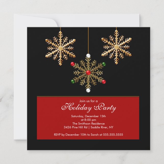 Gold  Snowflakes Holiday Party Invitation (Front)