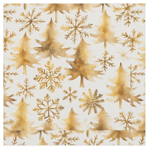 Gold Snowflakes & Holiday Trees  Fabric
