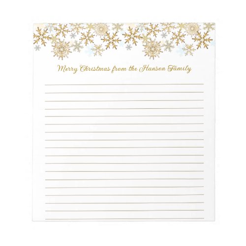 Gold Snowflakes Merry Christmas Lined Notepad