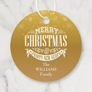 Gold Snowflakes Merry Christmas Photo Favor Tags