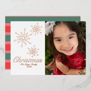 Gold Snowflakes Merry Christmas Photo Pressed Foil Holiday Card