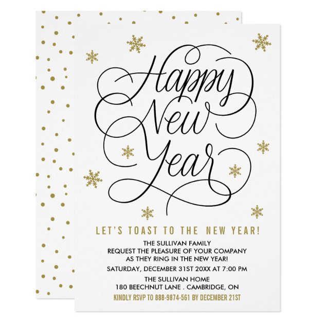 Gold Snowflakes | New Year's Eve Party Invitation