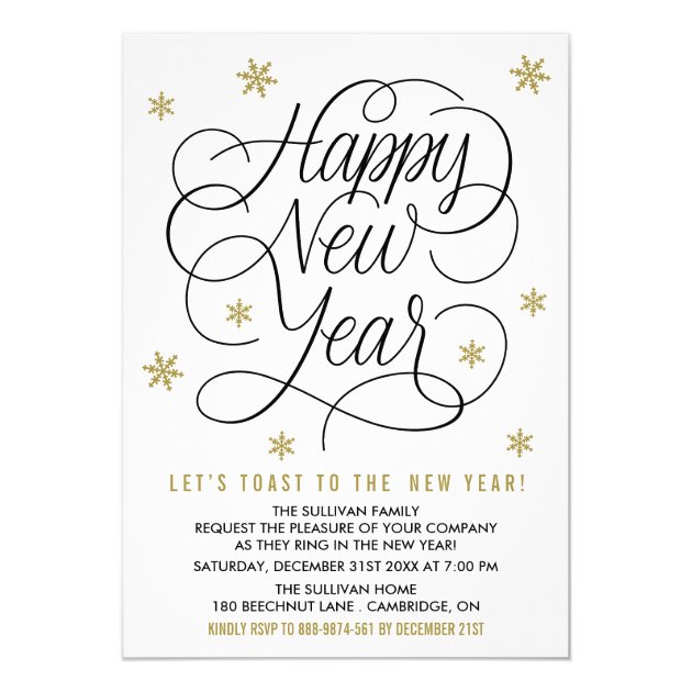 Gold Snowflakes | New Year's Eve Party Invitation