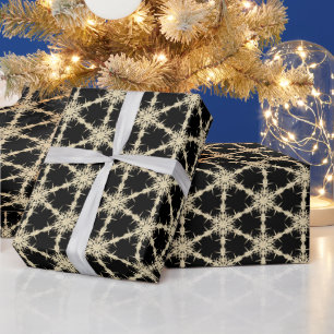 Gold Snowflakes On Black Wrapping Paper