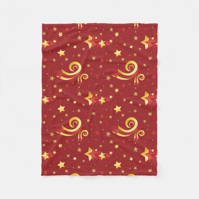 Gold Snowflakes on Christmas Red Fleece Blanket (Front)