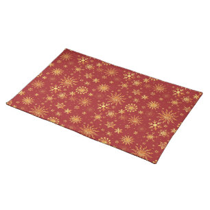 Gold Snowflakes on Dark Red Christmas Cloth Placemat