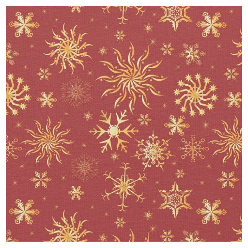 Gold Snowflakes on Dark Red Christmas Fabric