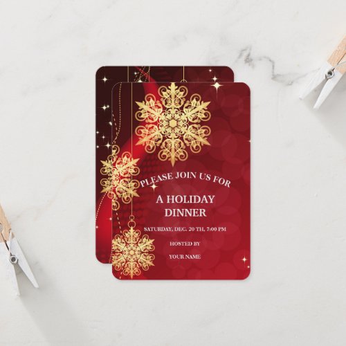 Gold Snowflakes on Elegant Red Background Holiday  Invitation