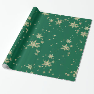 Gold Snowflakes On Forest Green Wrapping Paper