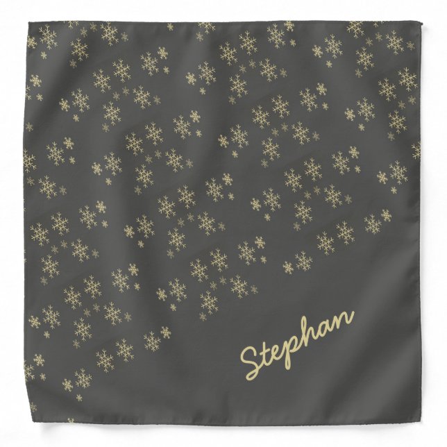 Gold snowflakes on gray bandana (Front)