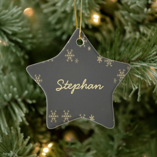 Gold snowflakes on gray ceramic ornament