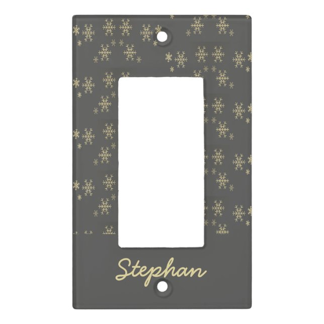 Gold snowflakes on gray light switch cover (Front)