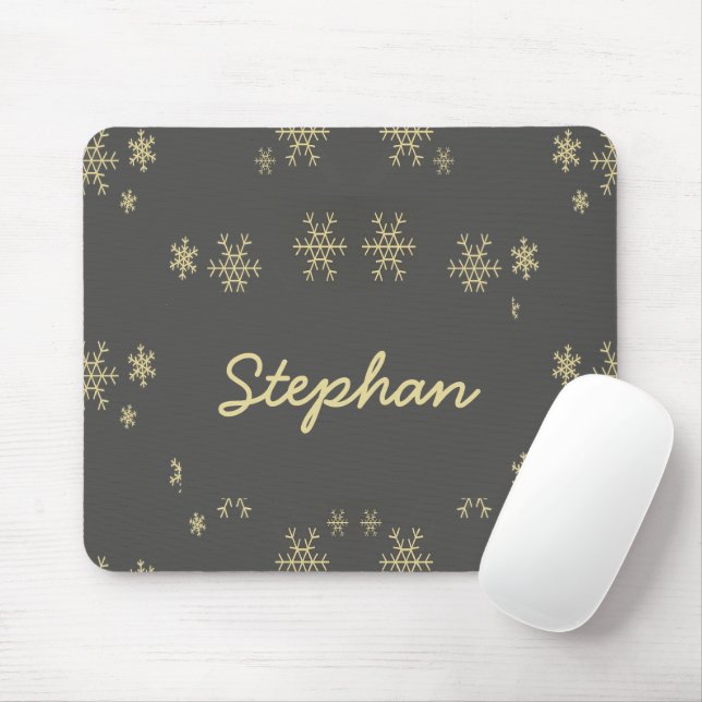 Gold snowflakes on gray mouse pad (With Mouse)