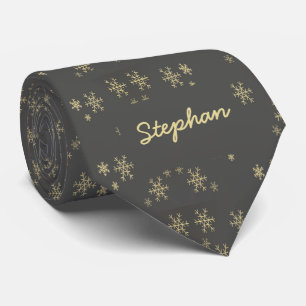 Gold snowflakes on gray neck tie