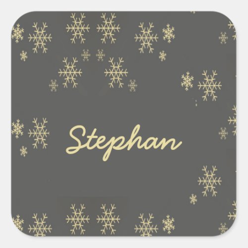 Gold snowflakes on gray square sticker