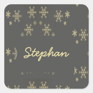 Gold snowflakes on gray square sticker