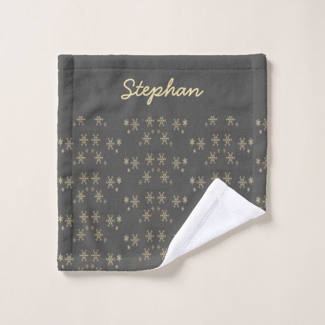 Gold snowflakes on gray wash cloth (Wash Cloth)