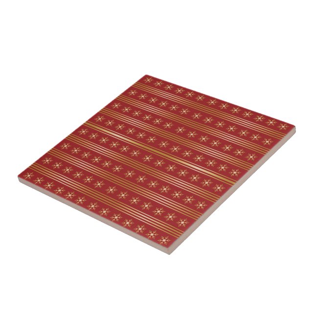 Gold Snowflakes on Red Christmas pattern Ceramic Tile (Side)