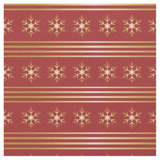 Gold Snowflakes on Red Christmas pattern Fabric