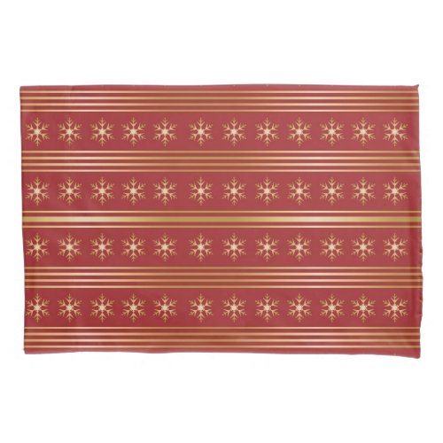 Gold Snowflakes on Red Christmas pattern Pillow Case