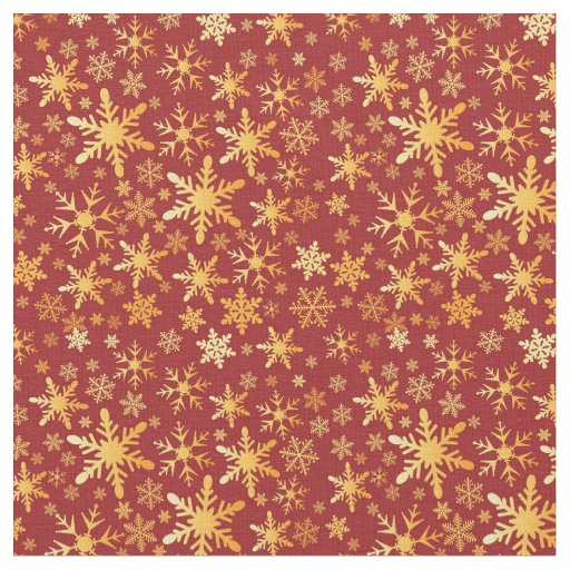 Gold Snowflakes on red pattern Christmas Fabric