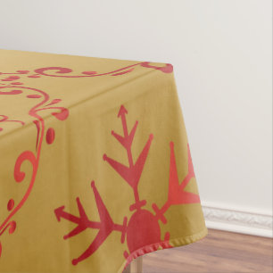 Gold Snowflakes on red pattern Christmas Tablecloth