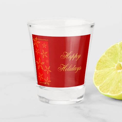 Gold Snowflakes on Red Shot Glass