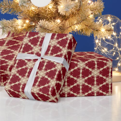 Gold Snowflakes On Red Wrapping Paper