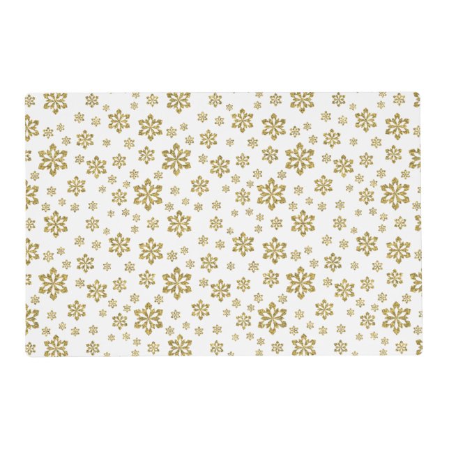 Gold Snowflakes on White and Blue Placemat (Front)
