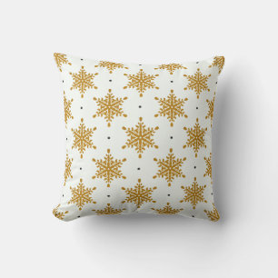 Gold Snowflakes on White Background Christmas Throw Pillow