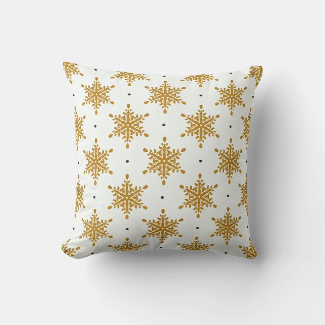 Gold Snowflakes on White Background Christmas Throw Pillow (Front)