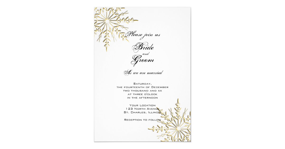 Gold Snowflakes On White Winter Wedding Invitation Zazzle Com