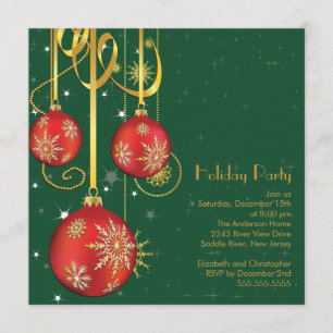 Gold Snowflakes Ornament Holiday Party Invitation