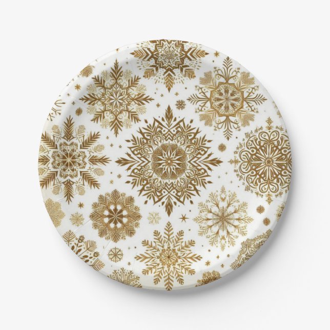 Gold snowflakes paper plates (Front)