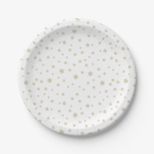 Gold Snowflakes Pattern Paper Plate